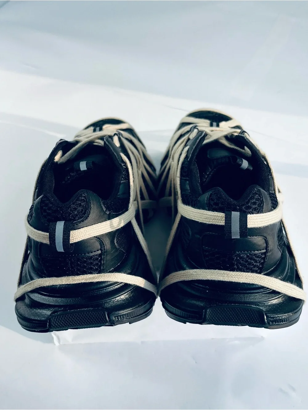 Azalea Wang Women’s Size 9 Selie - Black With Cream Webbing Straps Sneakers NEW